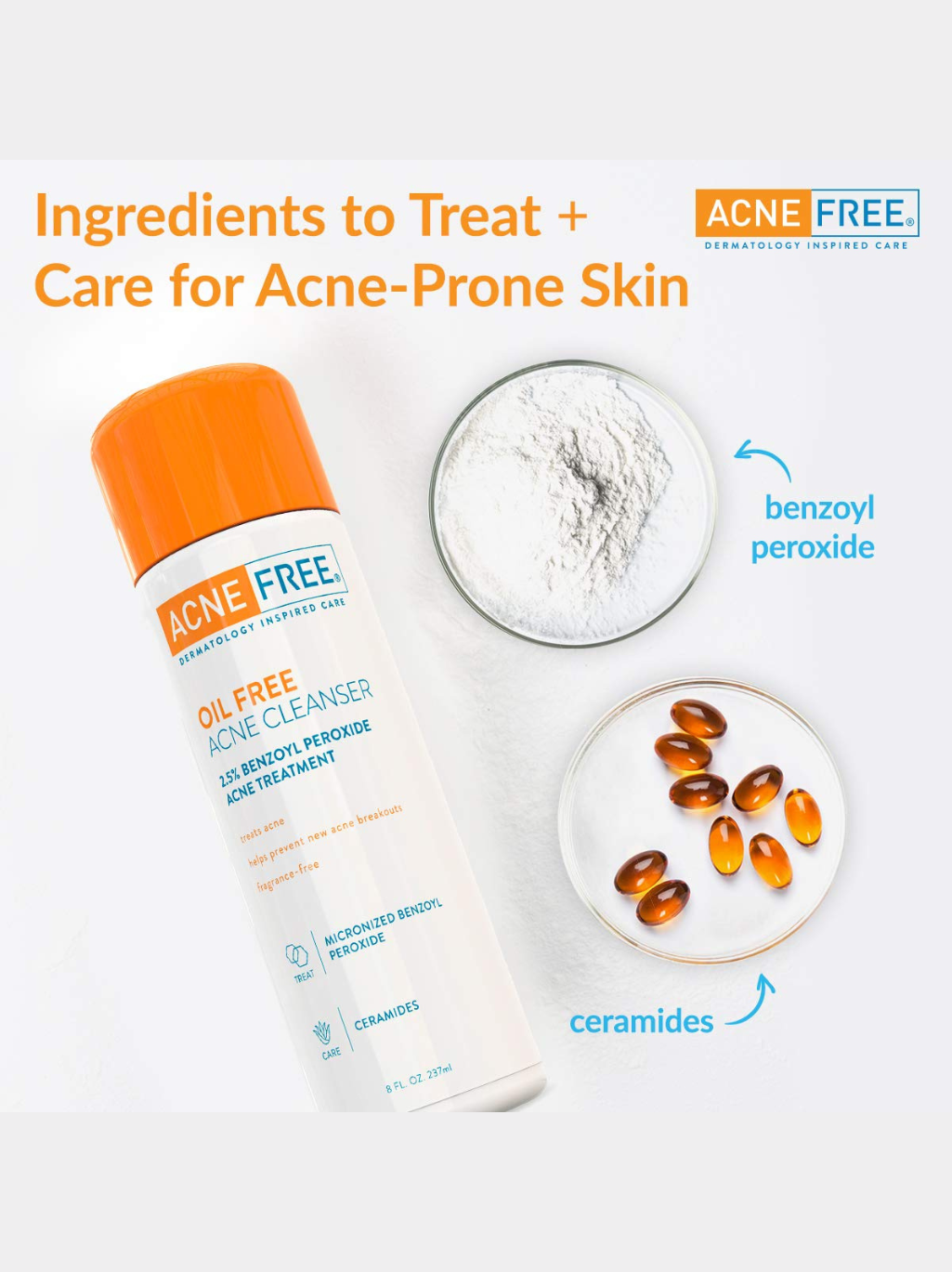 Acne Free Oil Free Acne Cleanser 2.5% Benzoyl Peroxide Acne Treatment 237ml